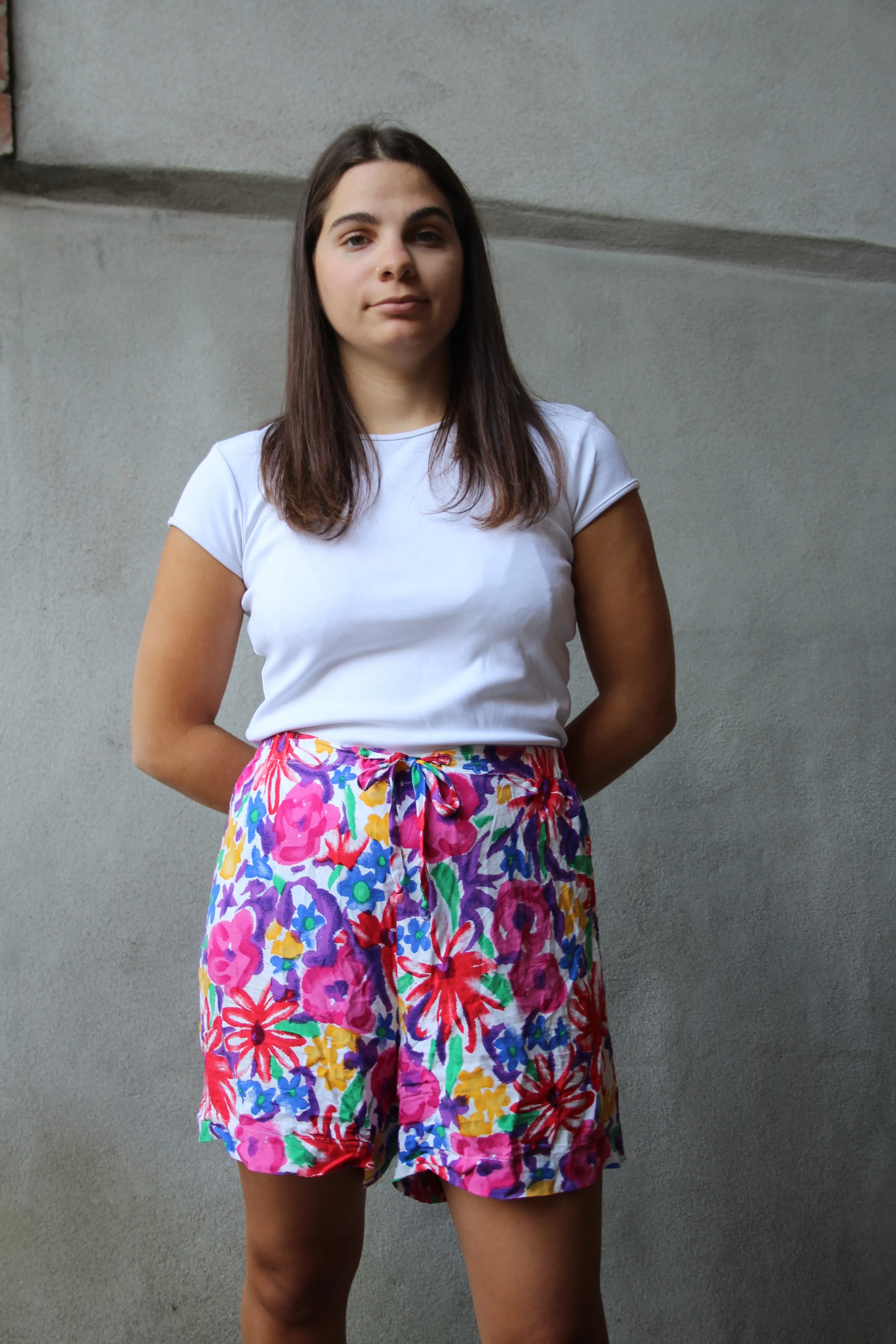 90s Fun Patterned Lightweight Drawstring Shorts - M