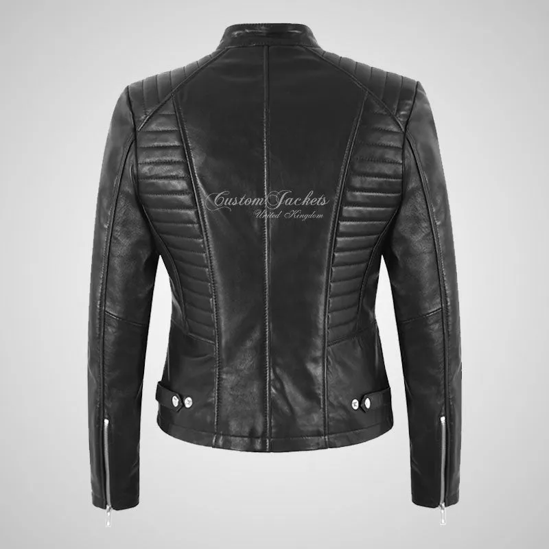 ALARA Ladies Biker Style Leather Jacket Soft Lamb Leather
