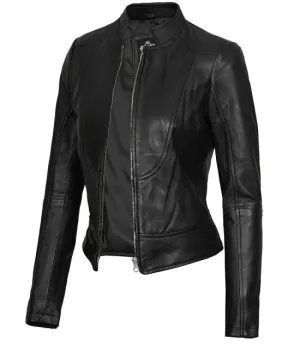 Amy Women's Black Café Racer Leather Jacket