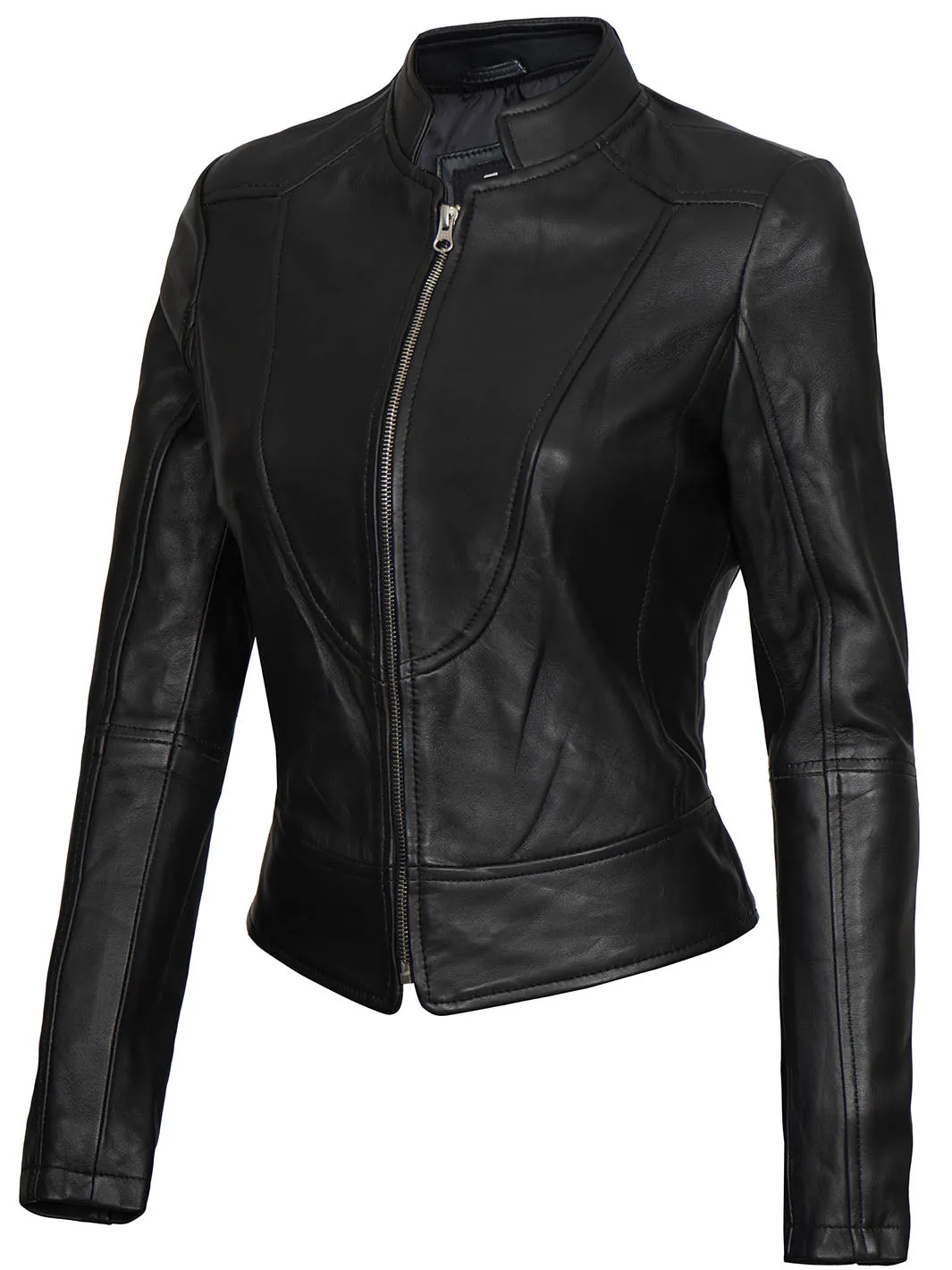 Amy Women's Black Café Racer Leather Jacket