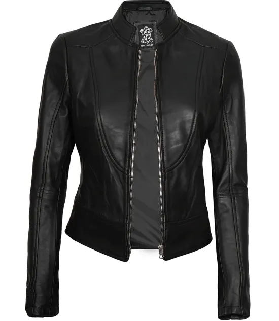 Amy Women's Black Café Racer Leather Jacket