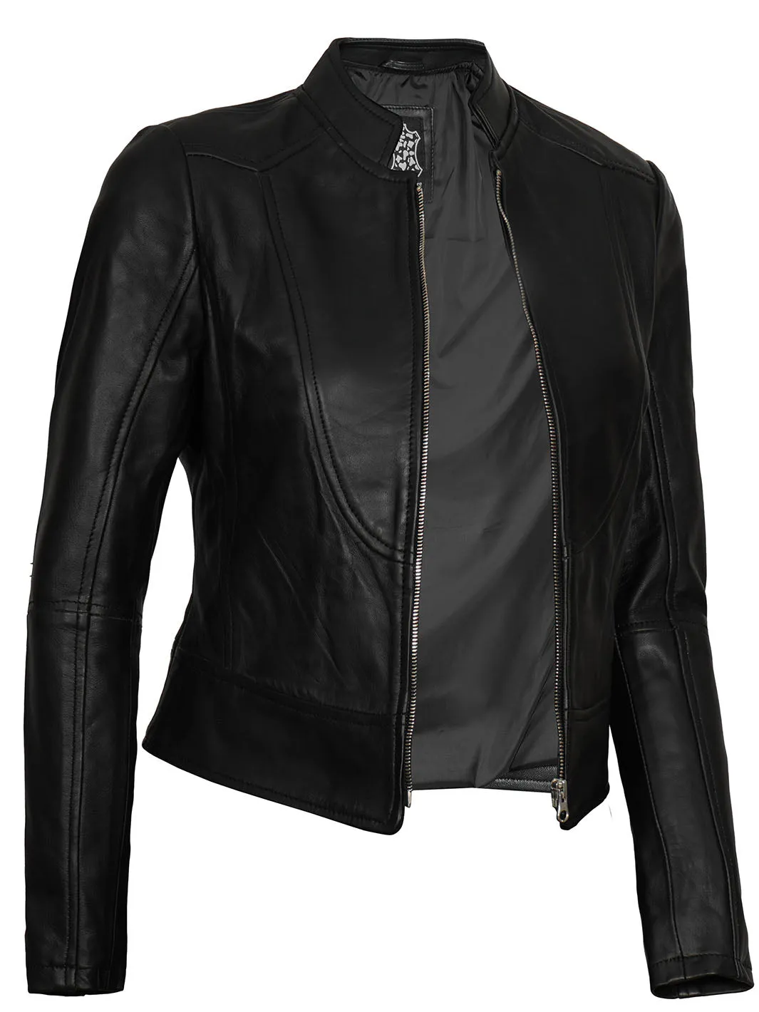 Amy Women's Black Café Racer Leather Jacket
