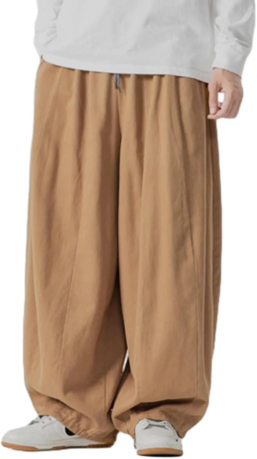 Baggy Pants Men Drawstring Elastic Waist Hip Hop Harem Pants Streetwear Casual Wide Leg Lantern Jogging Sweatpants