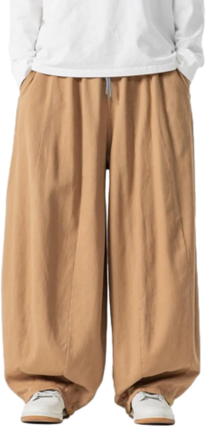 Baggy Pants Men Drawstring Elastic Waist Hip Hop Harem Pants Streetwear Casual Wide Leg Lantern Jogging Sweatpants