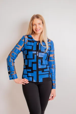 Blue/ Black Geometric Zipper Closure Jacket