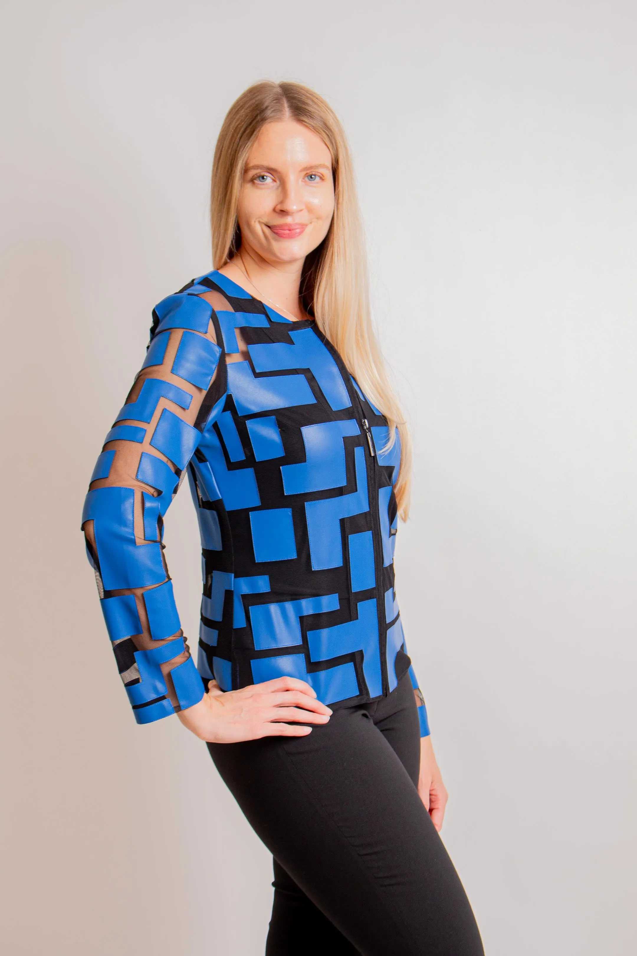 Blue/ Black Geometric Zipper Closure Jacket