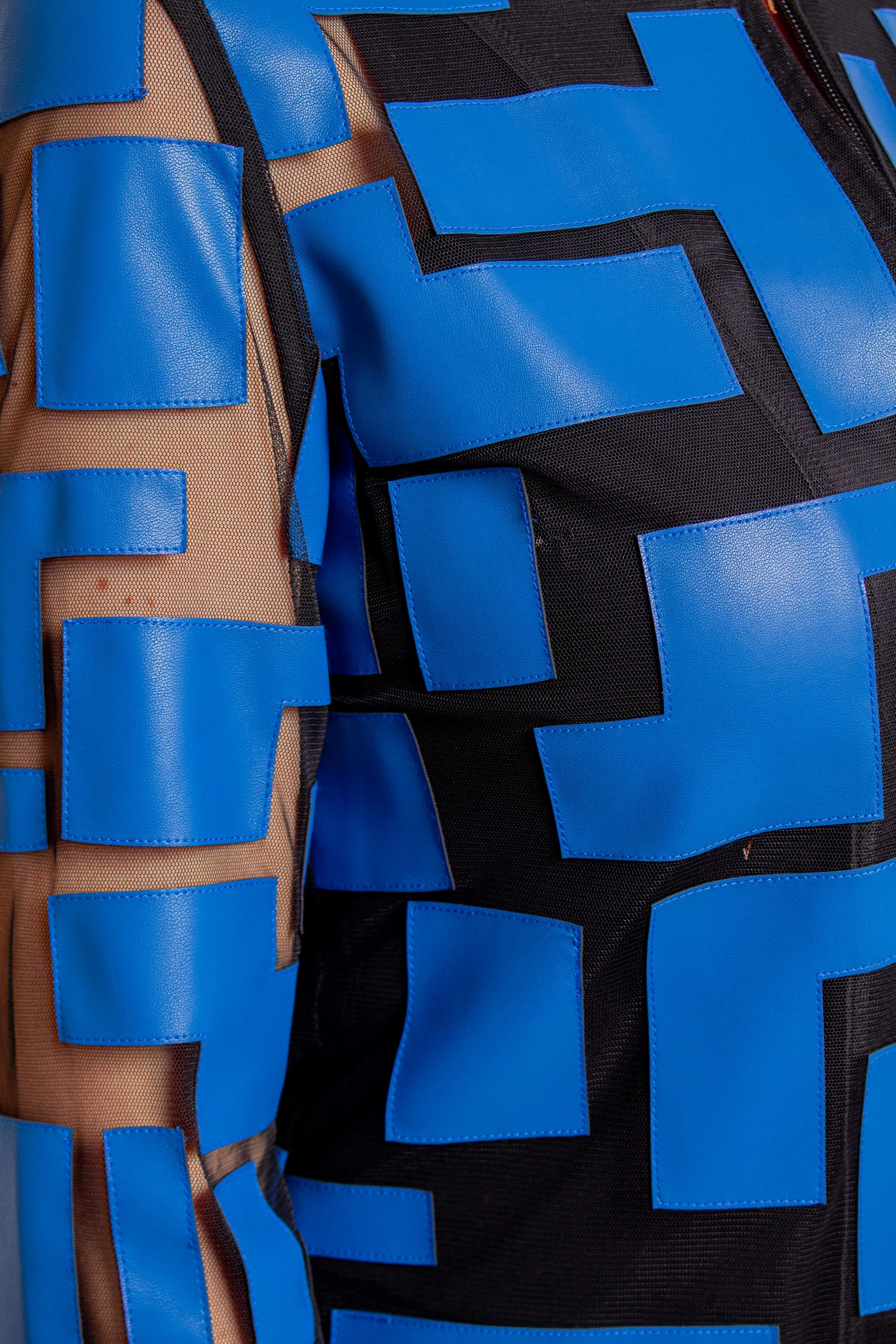 Blue/ Black Geometric Zipper Closure Jacket