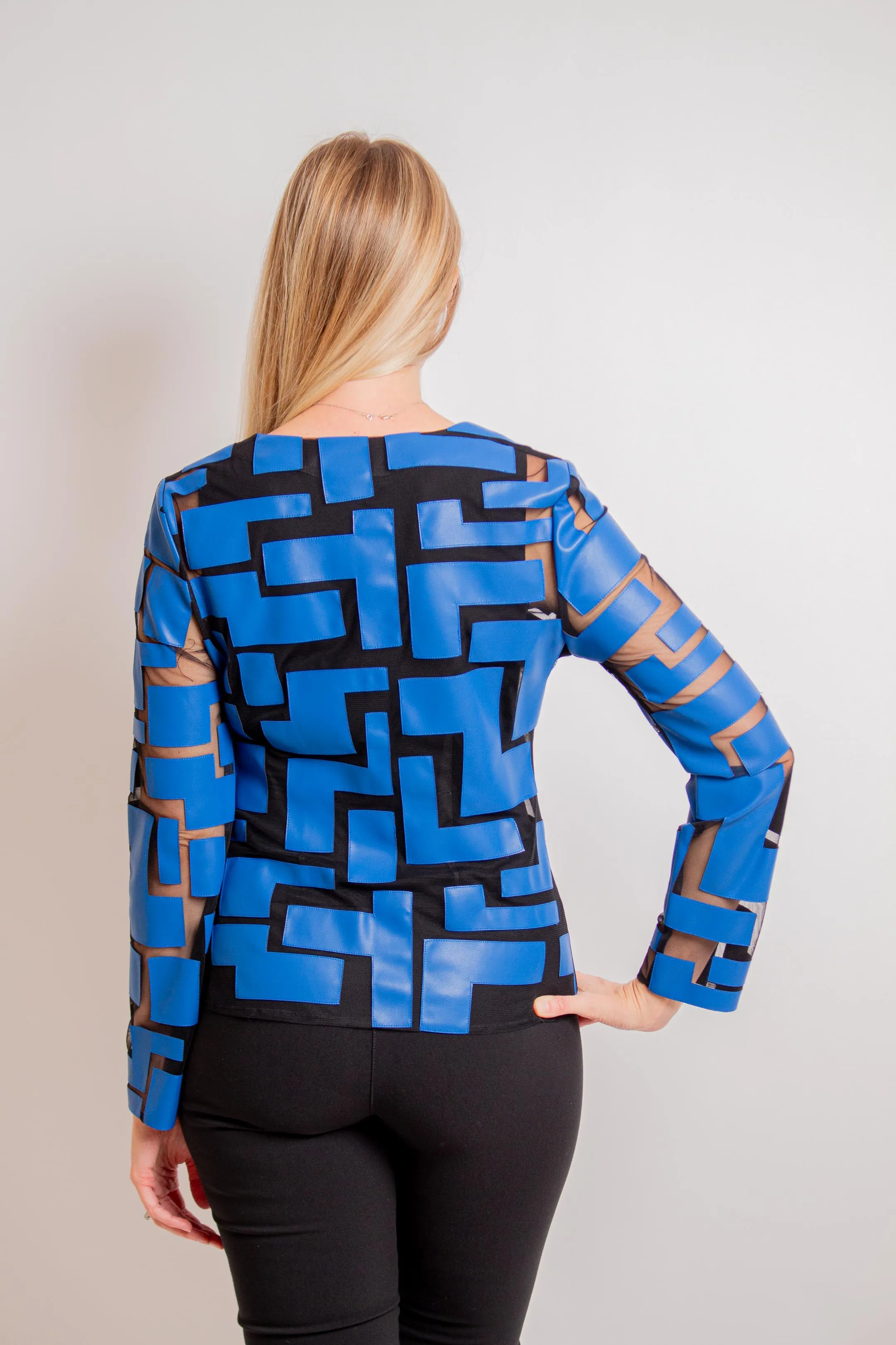 Blue/ Black Geometric Zipper Closure Jacket