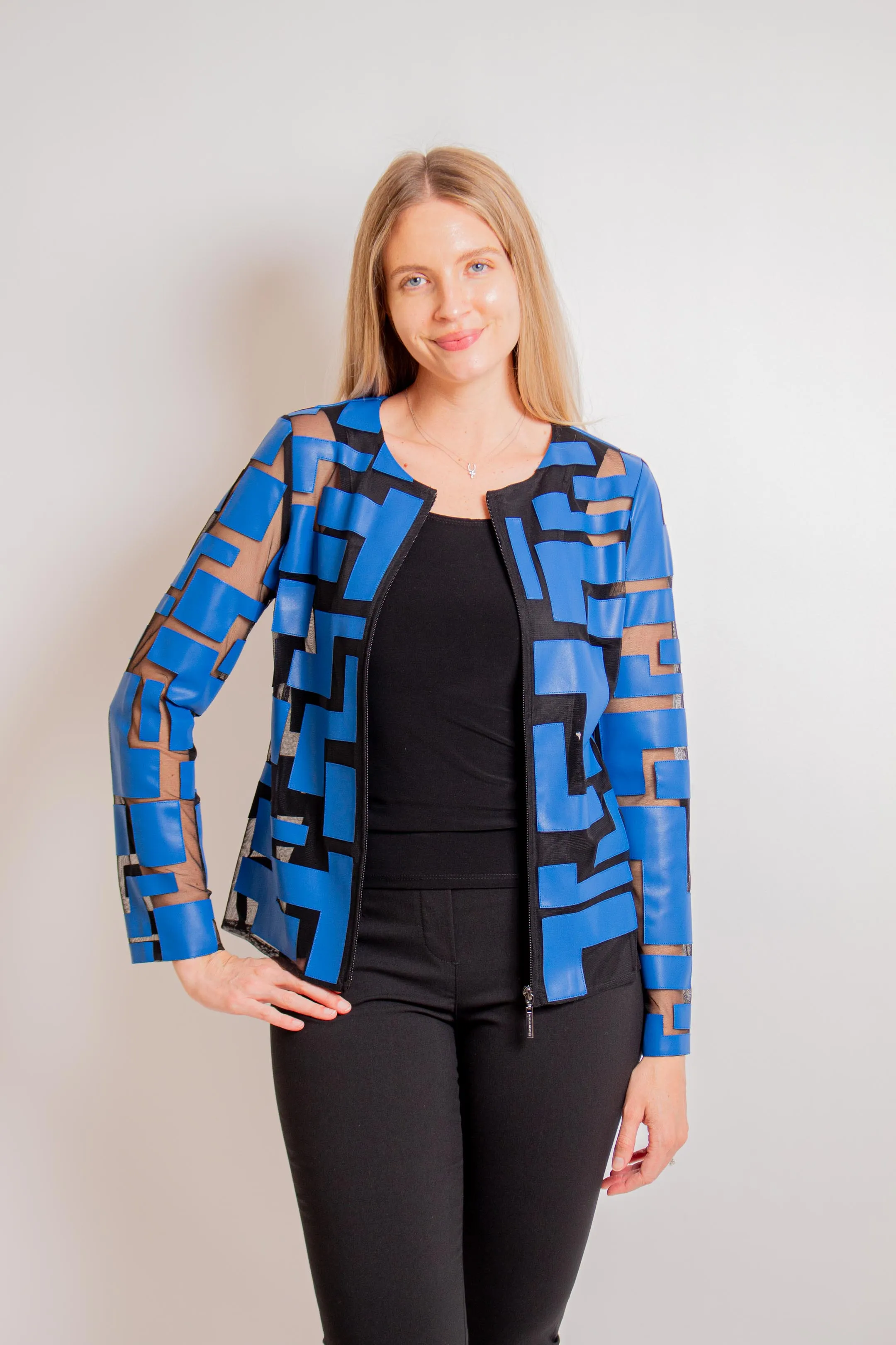 Blue/ Black Geometric Zipper Closure Jacket