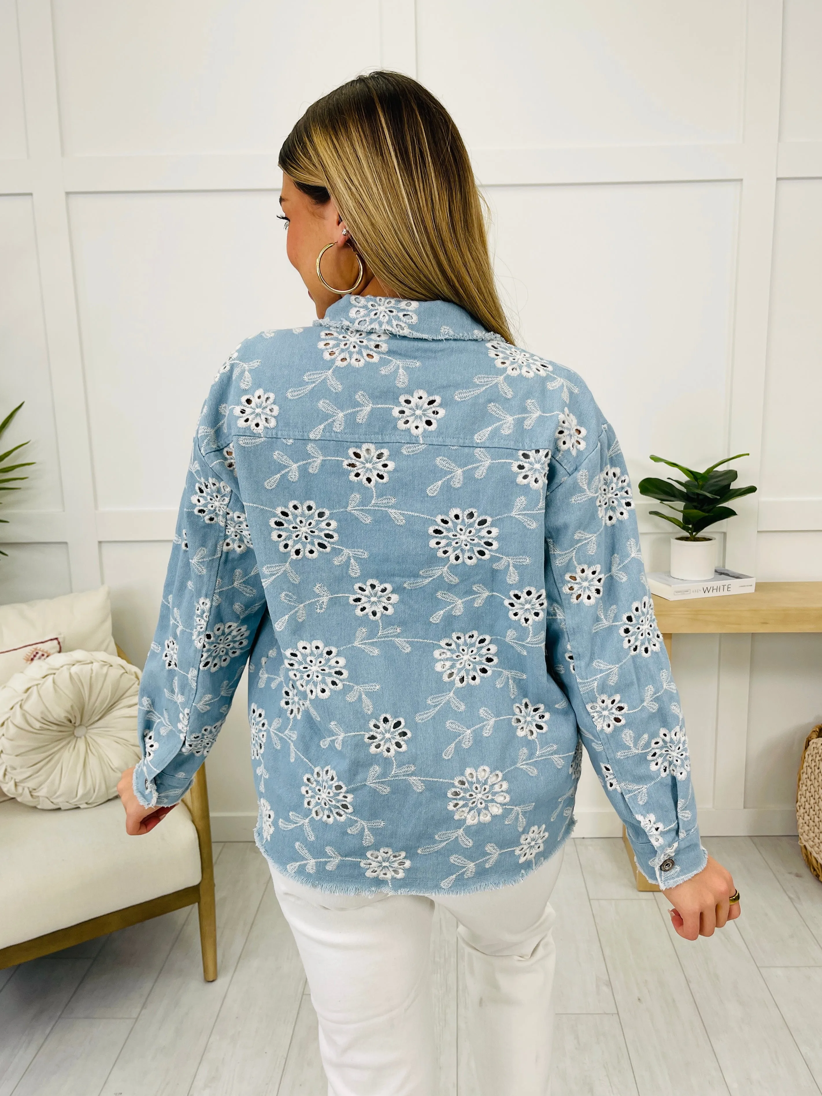 Boldly Blossomed Jacket In Light Denim