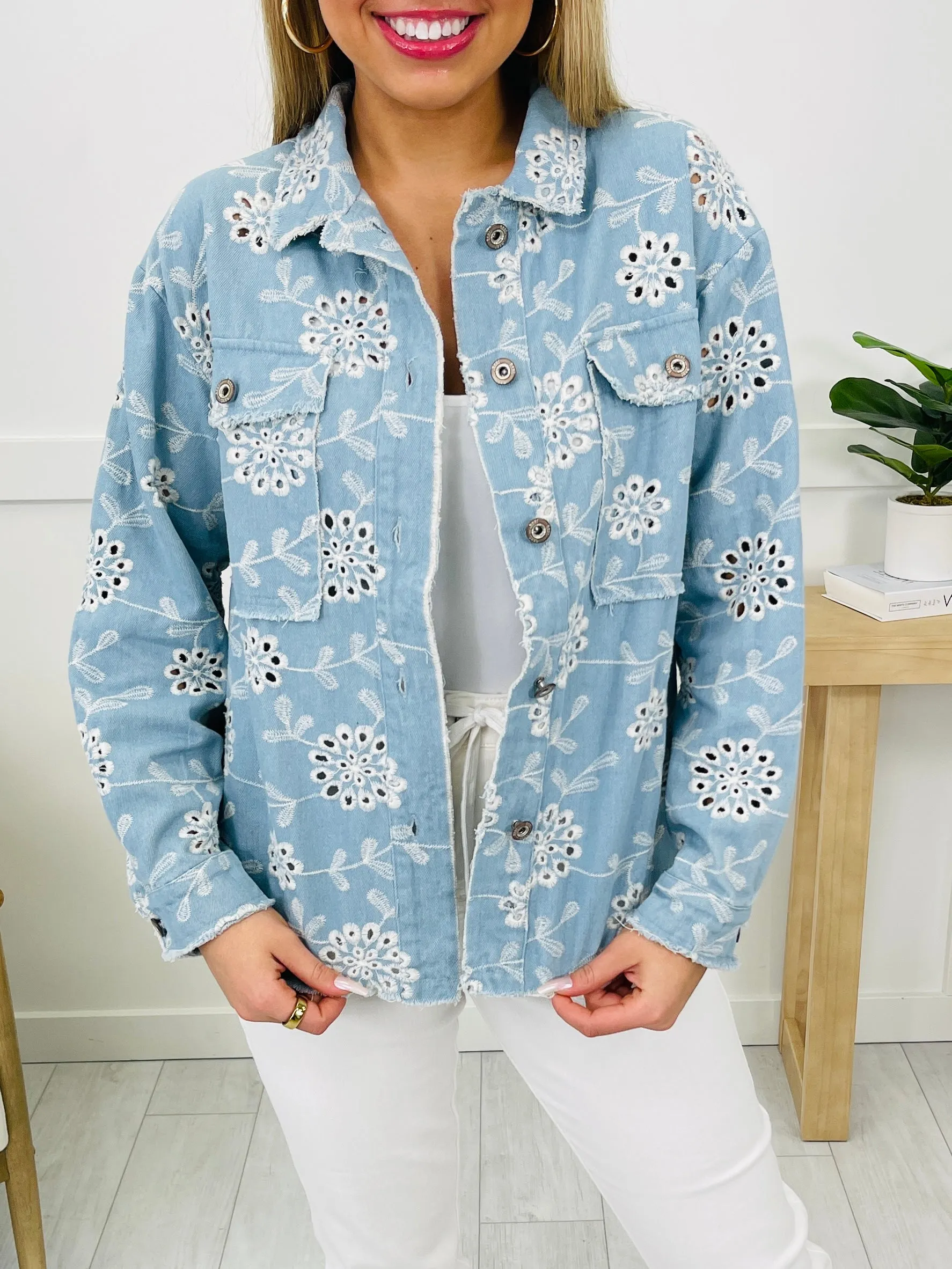 Boldly Blossomed Jacket In Light Denim
