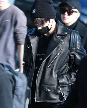 BTS Jungkook Inspired Black Motorcycle Leather Jacket for Men