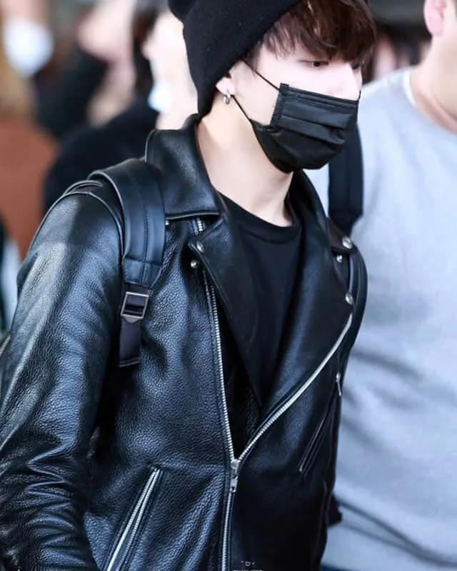 BTS Jungkook Inspired Black Motorcycle Leather Jacket for Men
