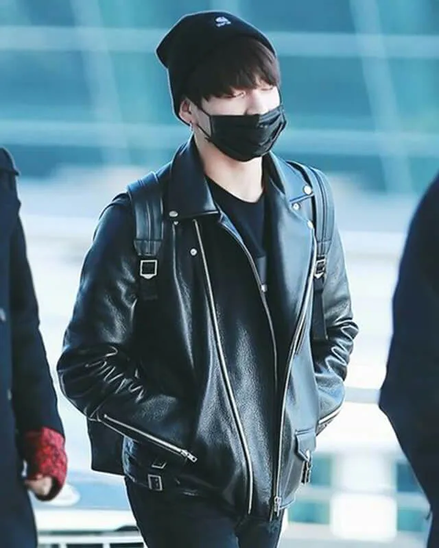 BTS Jungkook Inspired Black Motorcycle Leather Jacket for Men
