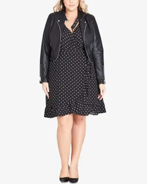 City Chic Women's Plus Cropped Faux Leather Moto Jacket Black Size 22W | Black