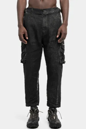 Coated cropped linen pants, Black