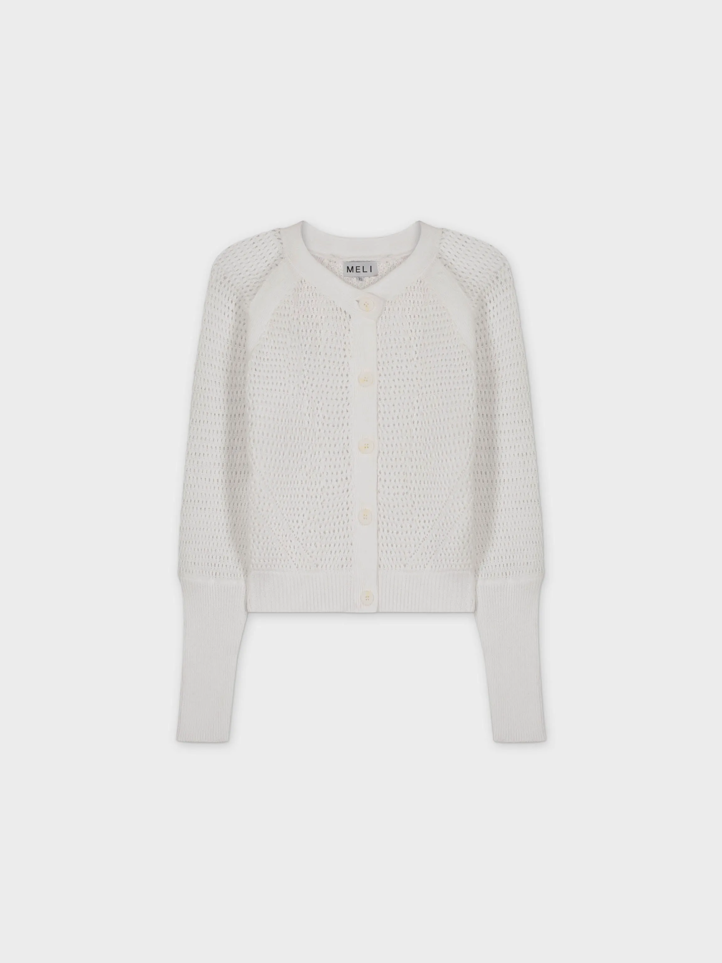CROCHET CREW CARDIGAN-WHITE
