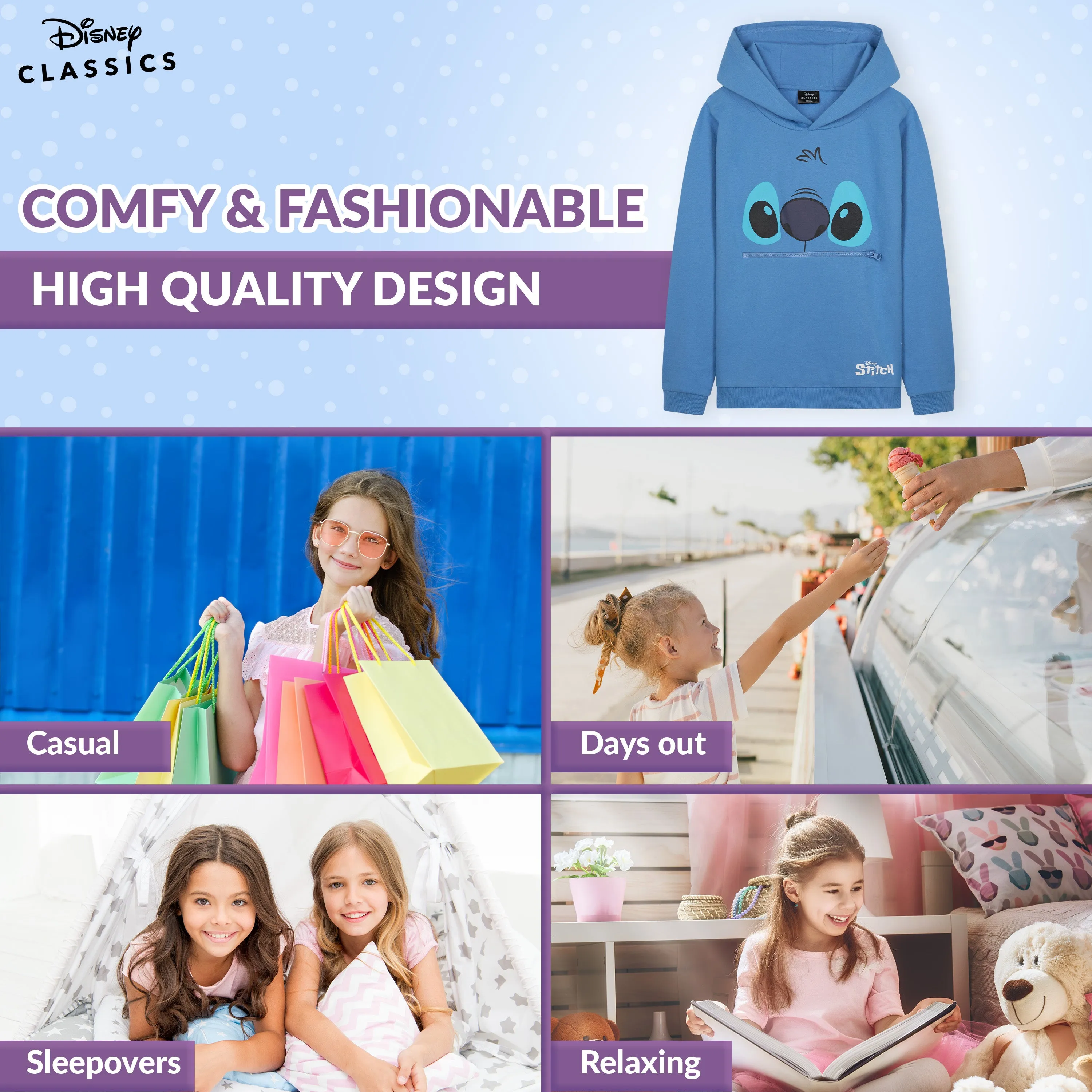 Disney Stitch Hoodie for Girls Teens, Warm Hooded Sweatshirt Soft Fashion Jumper