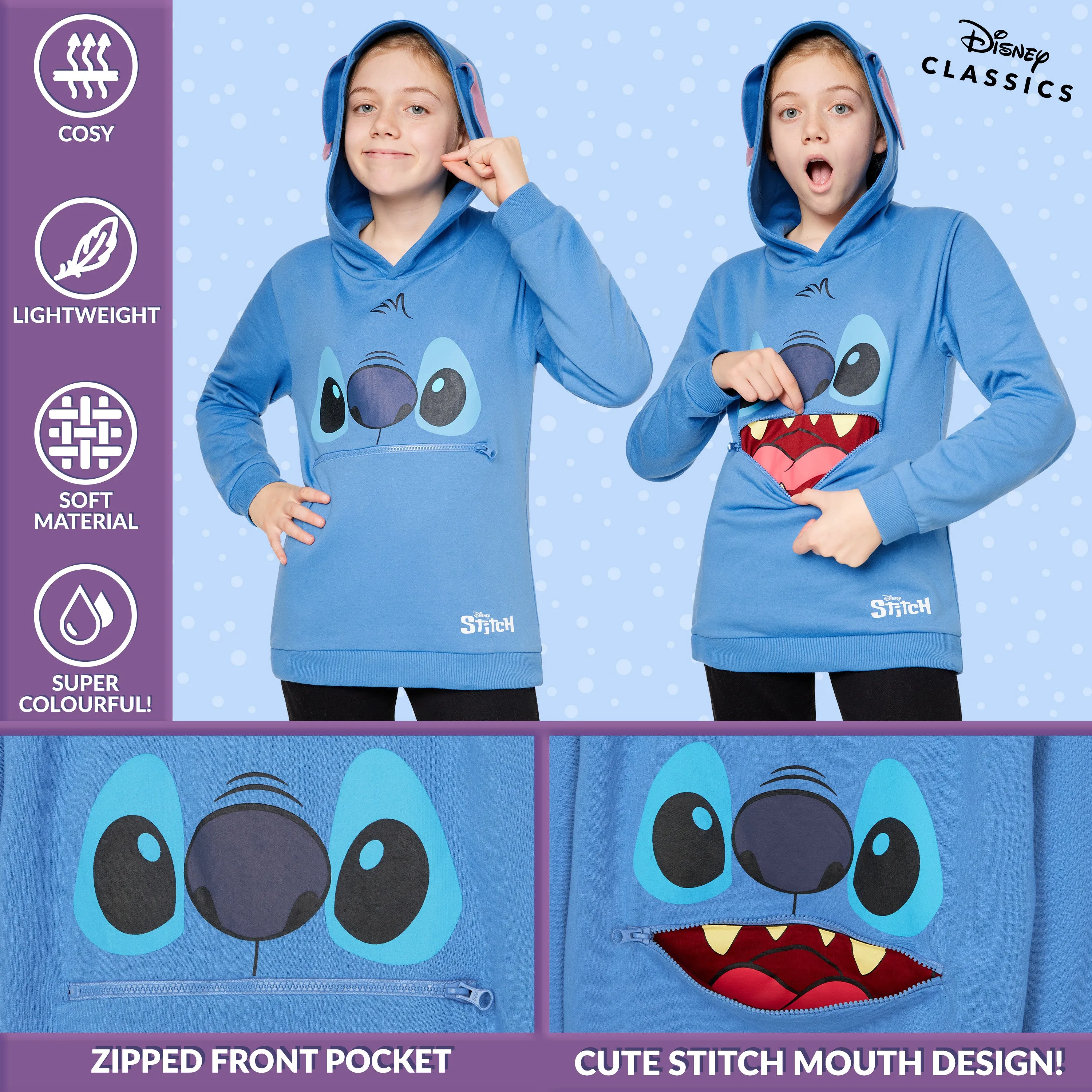 Disney Stitch Hoodie for Girls Teens, Warm Hooded Sweatshirt Soft Fashion Jumper