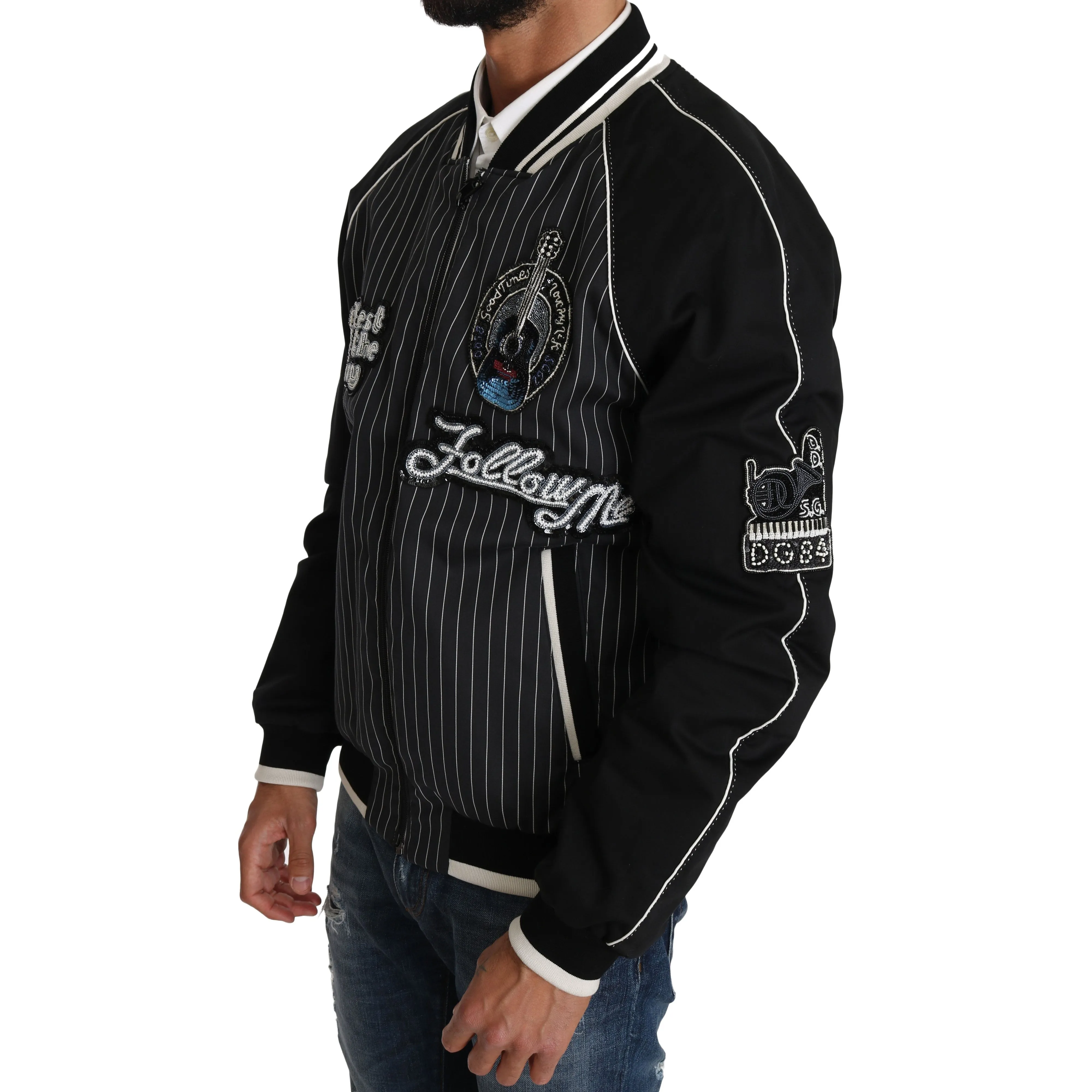 Dolce & Gabbana Elegant Sequined Black Bomber Jacket