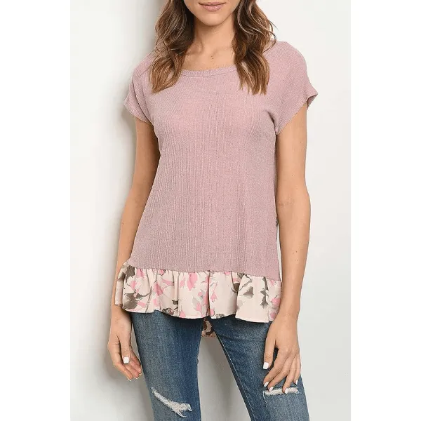 Dusty Rose Floral Ruffle Women Top