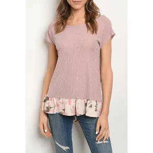 Dusty Rose Floral Ruffle Women Top