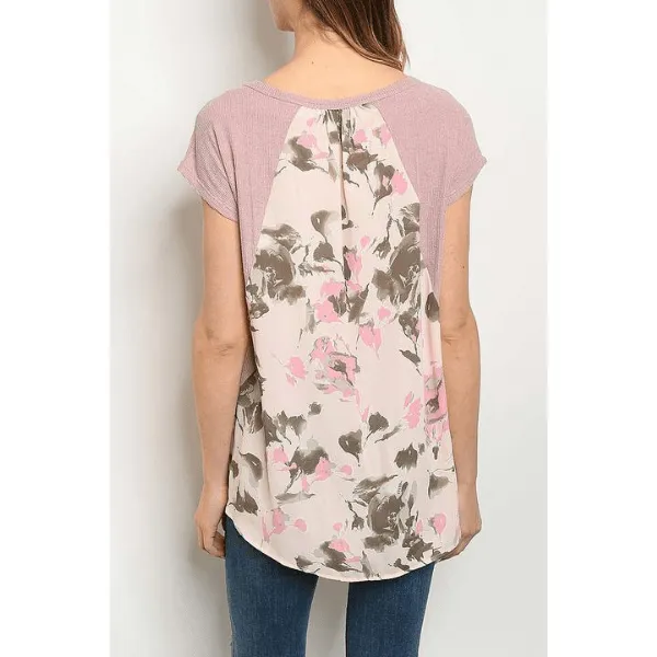 Dusty Rose Floral Ruffle Women Top