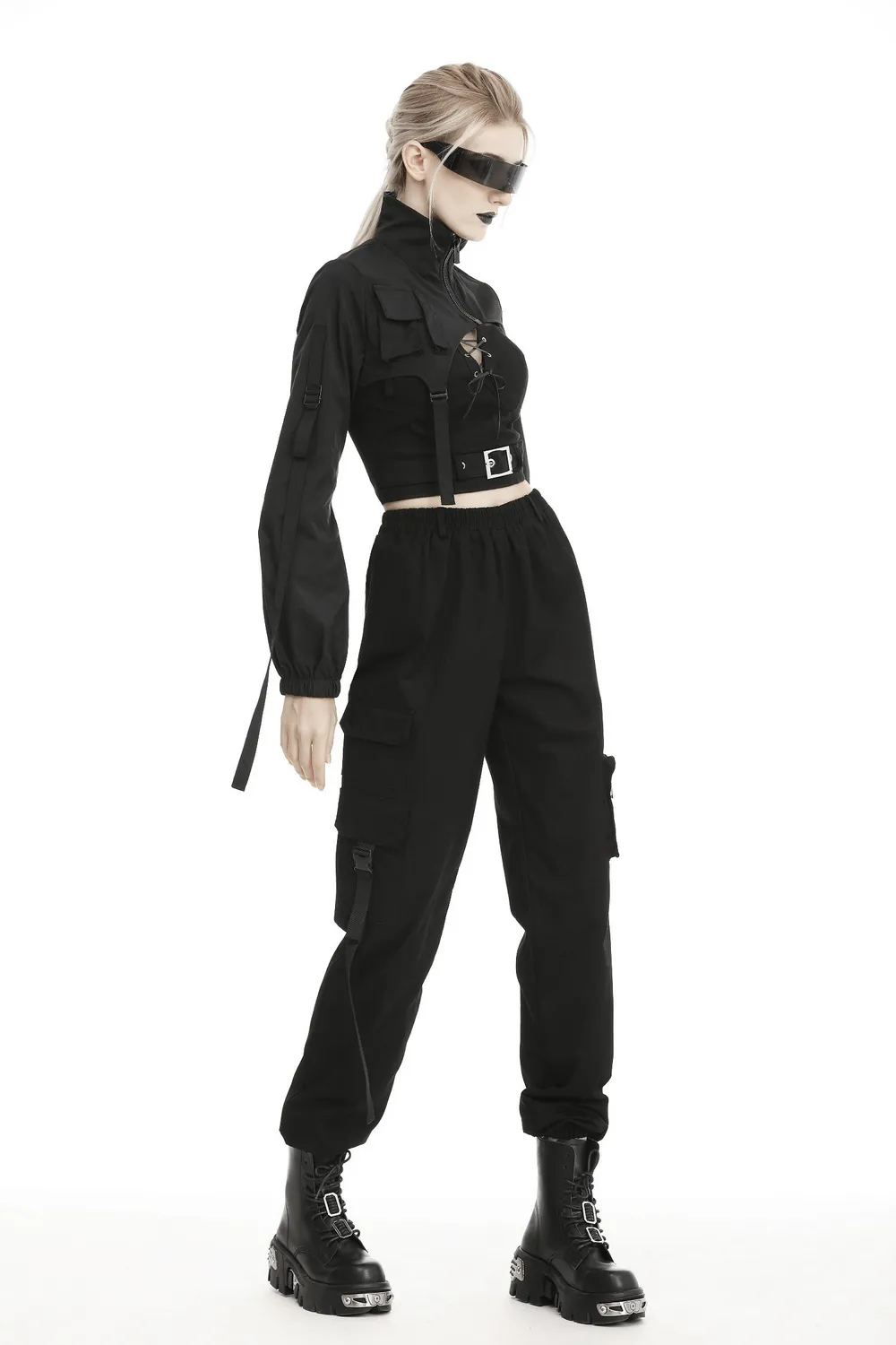 Edgy Long Sleeves Crop Jacket with Zipper and Pockets