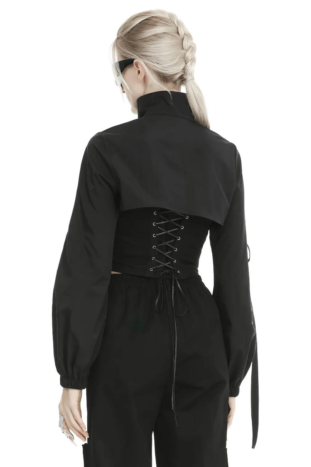 Edgy Long Sleeves Crop Jacket with Zipper and Pockets