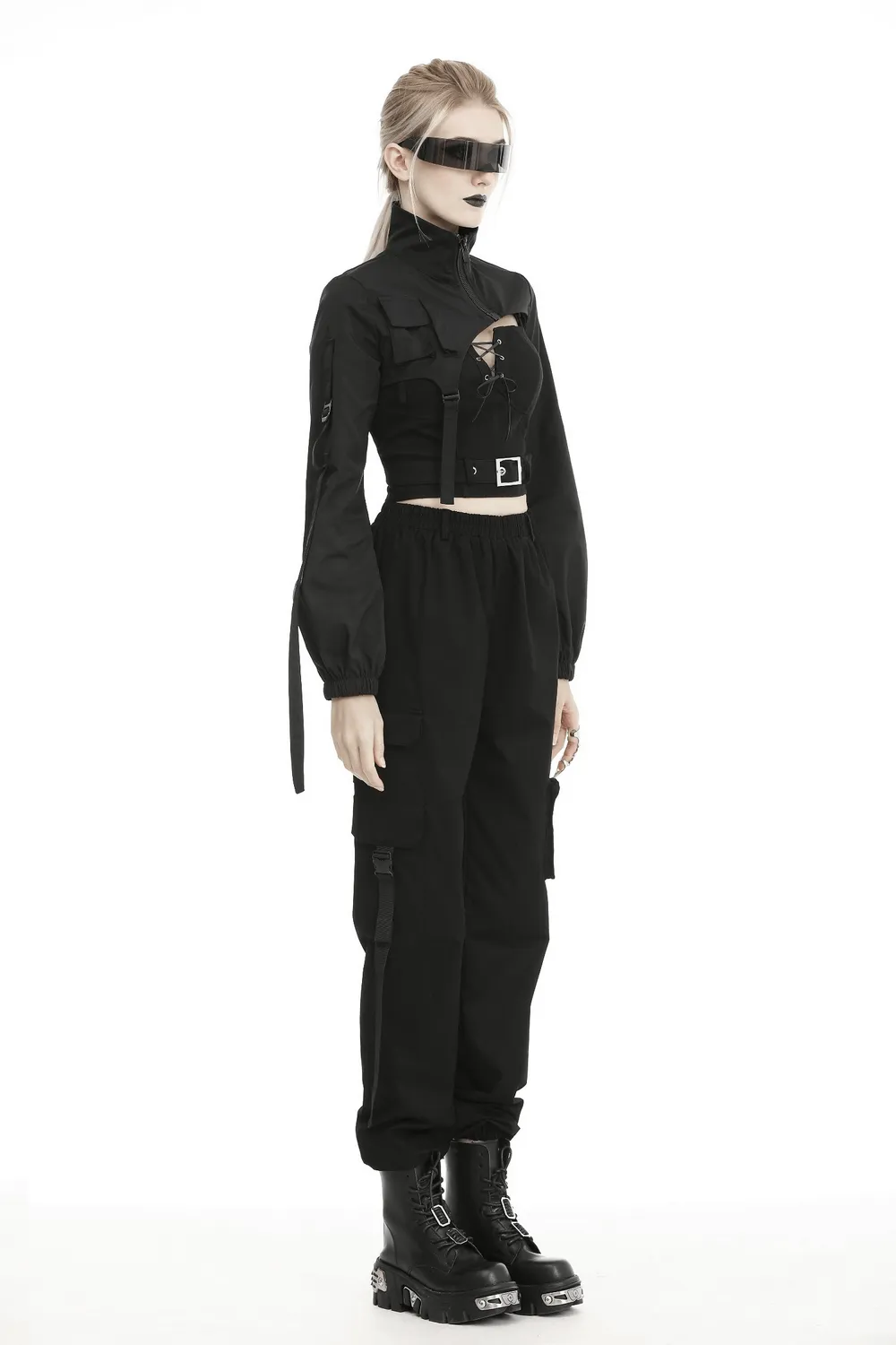 Edgy Long Sleeves Crop Jacket with Zipper and Pockets