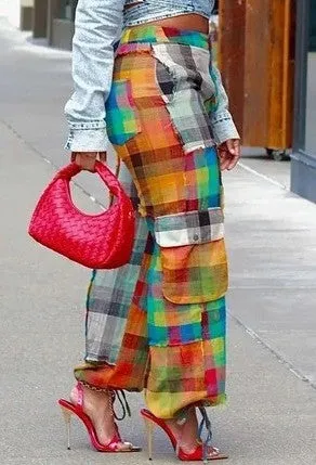 Edgy Plaid Patchwork Pants