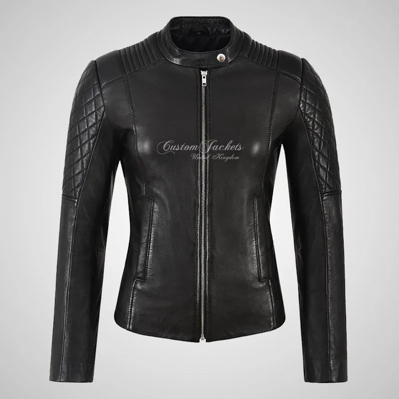 ELARA Black Biker Leather Jacket For Women Soft Lamb Leather