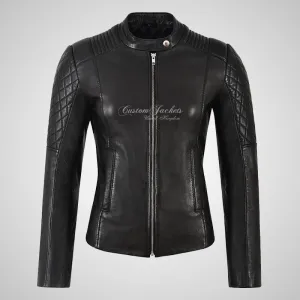 ELARA Black Biker Leather Jacket For Women Soft Lamb Leather