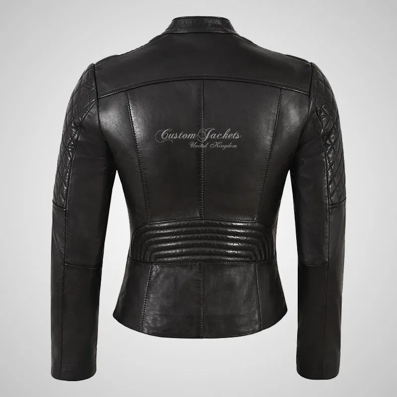 ELARA Black Biker Leather Jacket For Women Soft Lamb Leather