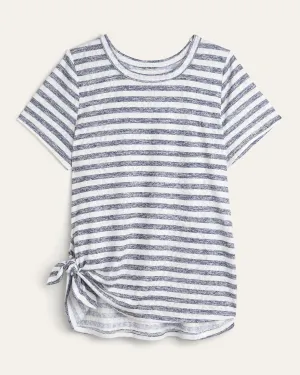 Elena Side-Tie Striped Top | Navy / Ivory