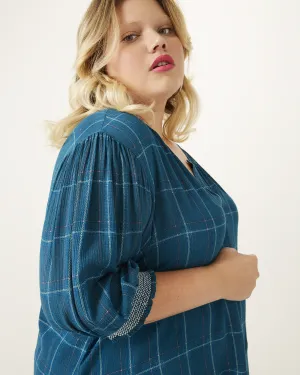 Eliza Button-Down Peasant Blouse | Navy / White