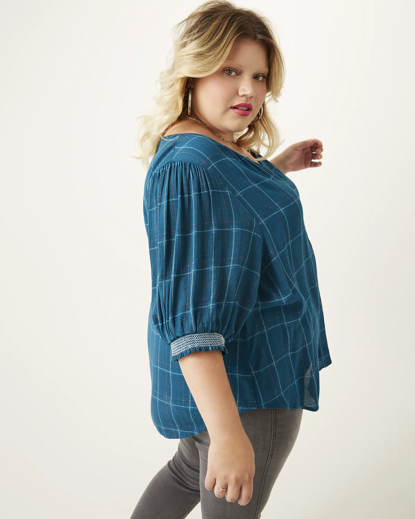 Eliza Button-Down Peasant Blouse | Navy / White