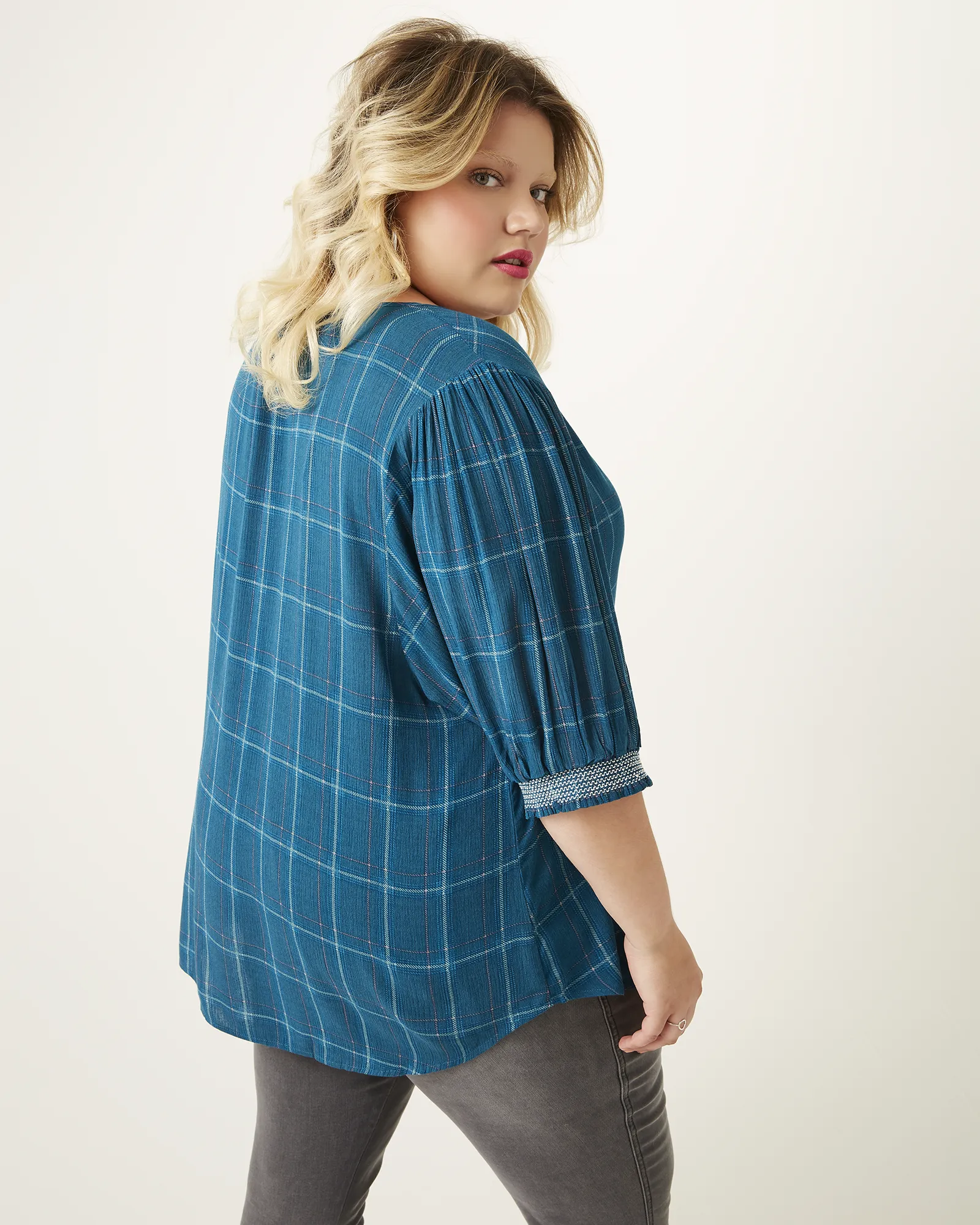 Eliza Button-Down Peasant Blouse | Navy / White