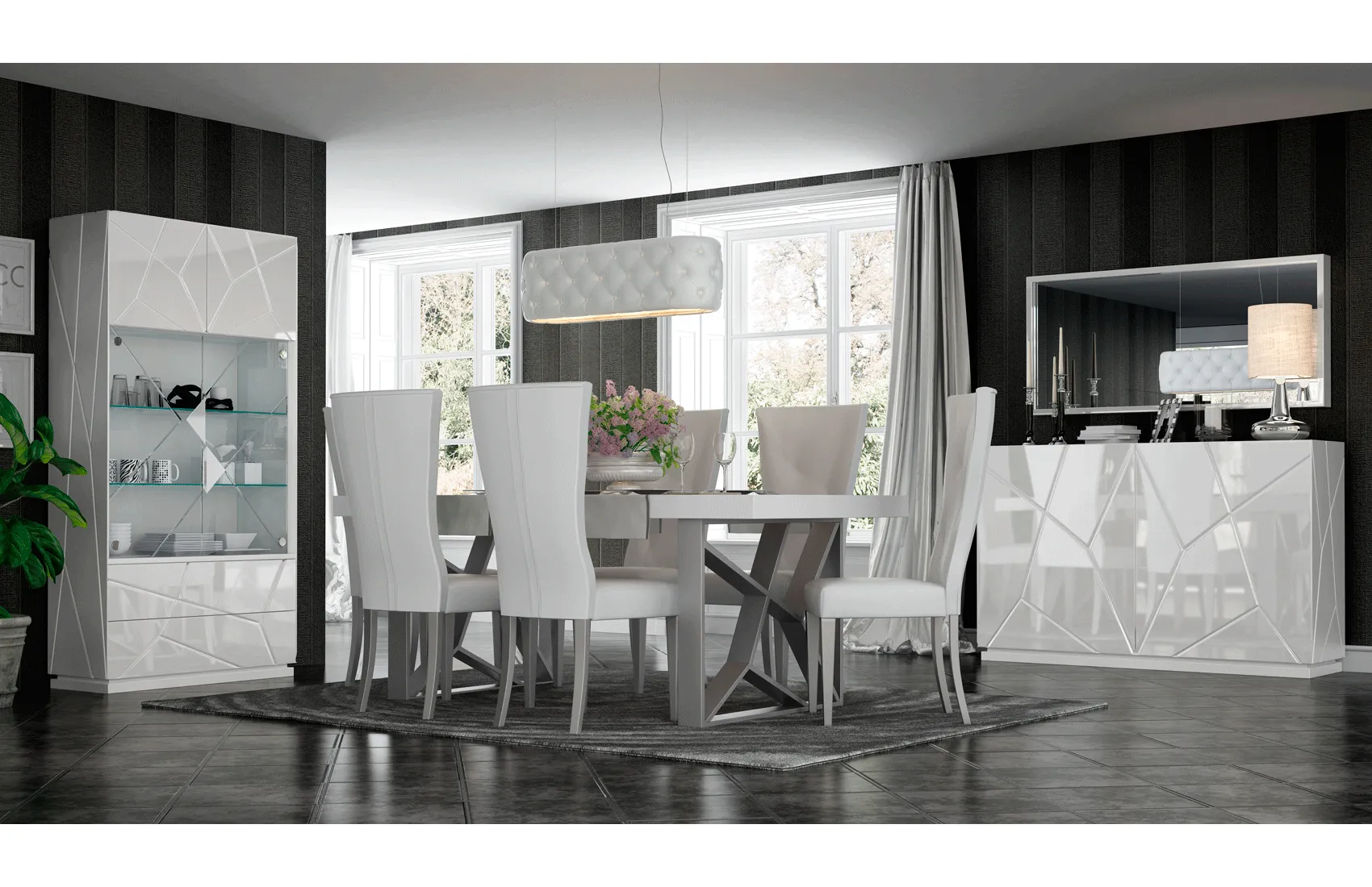 ESF Italia Kiu Dining Set in High Gloss White Finish