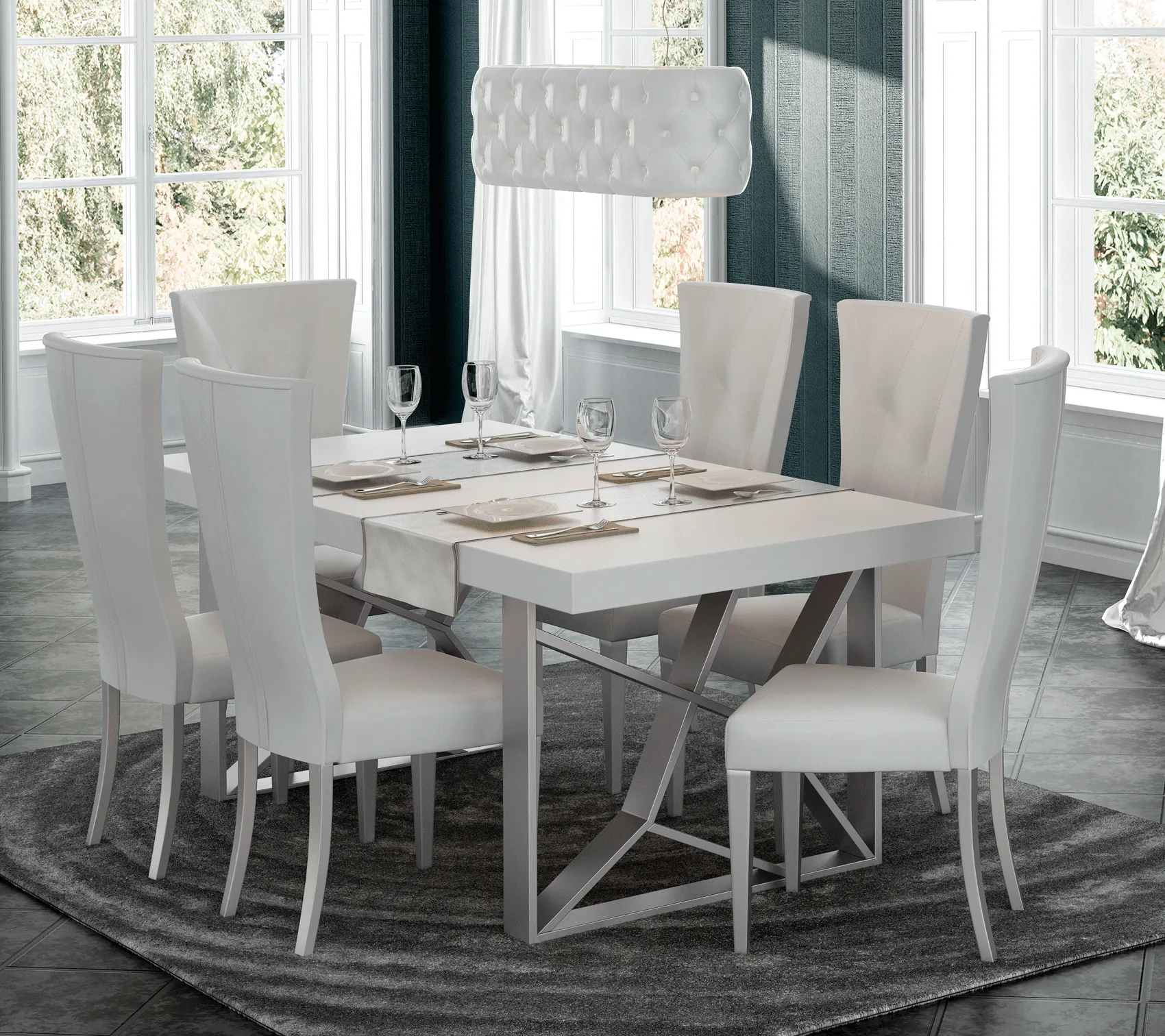 ESF Italia Kiu Dining Set in High Gloss White Finish