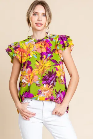 Fall Floral Ruffle Sleeve Top