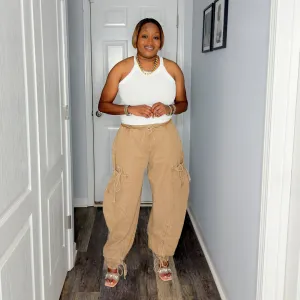 'Falyn' Relaxed Cargo Denim Pants | Brown