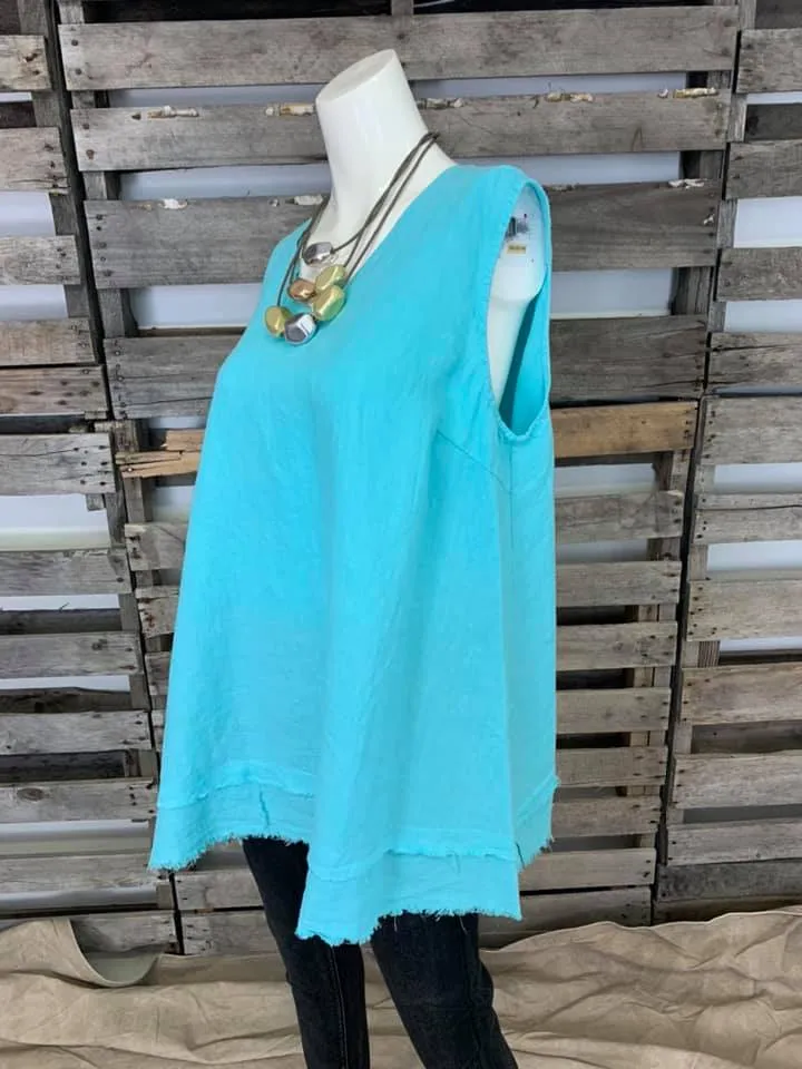 FBT918 FRAYED EDGE TANK TOP-Aqua