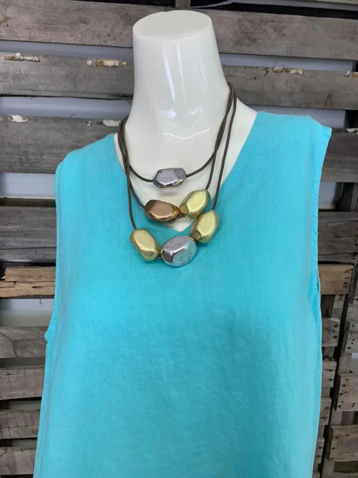 FBT918 FRAYED EDGE TANK TOP-Aqua