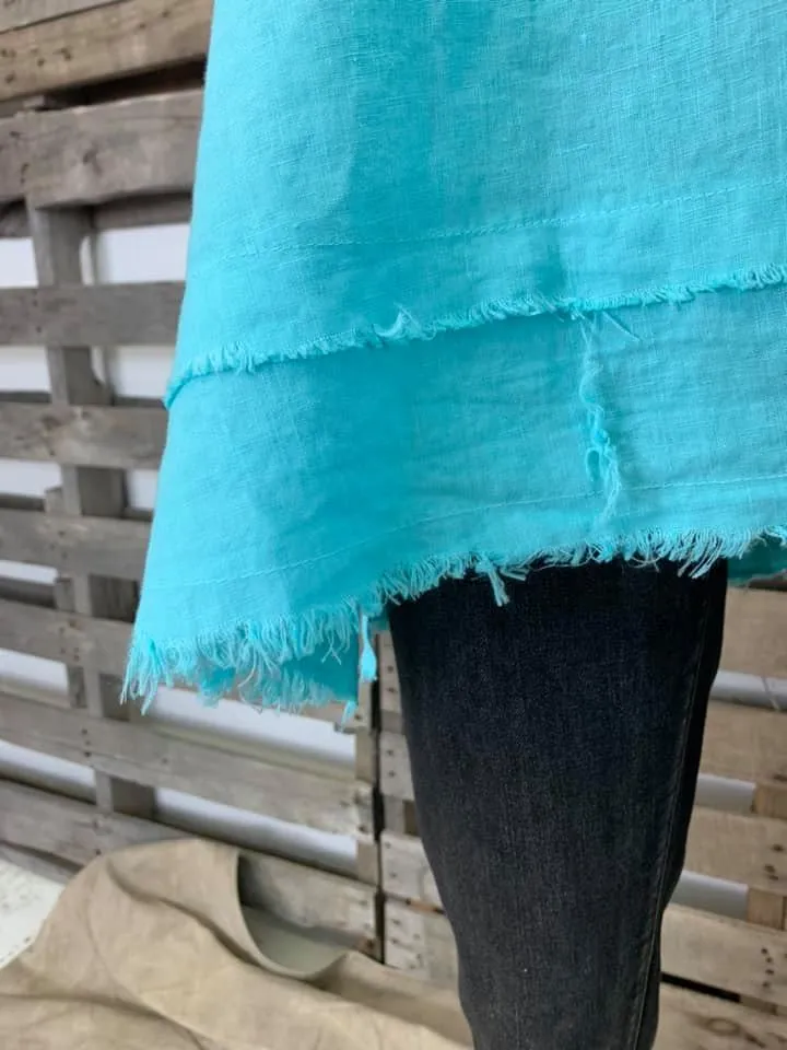 FBT918 FRAYED EDGE TANK TOP-Aqua