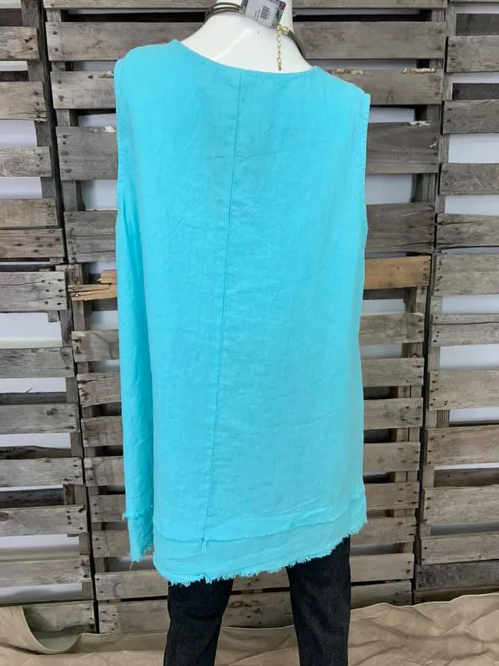FBT918 FRAYED EDGE TANK TOP-Aqua