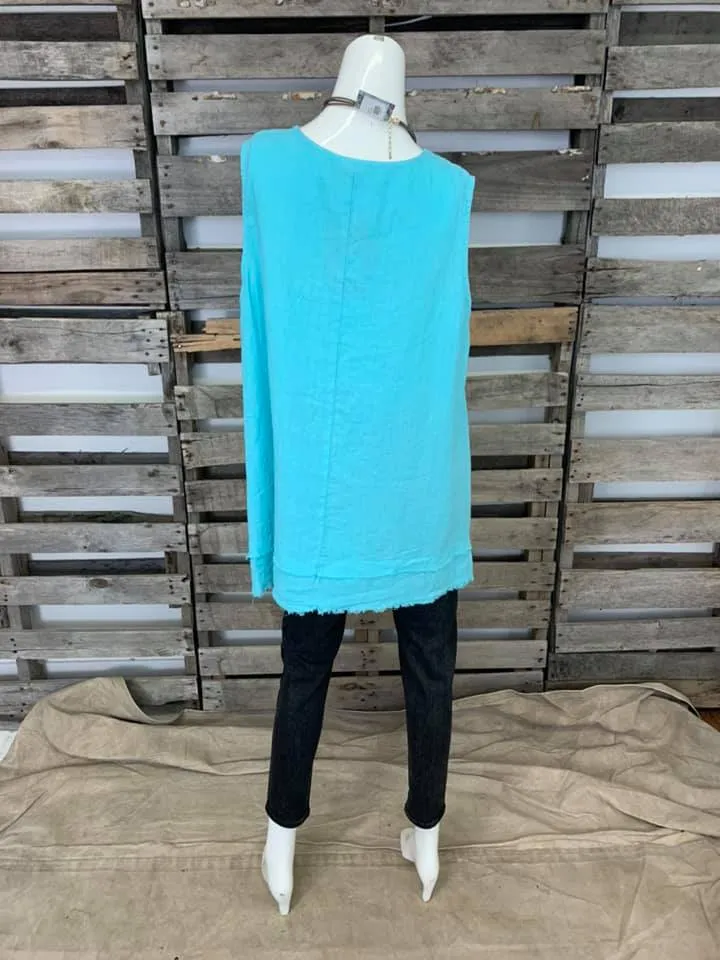 FBT918 FRAYED EDGE TANK TOP-Aqua