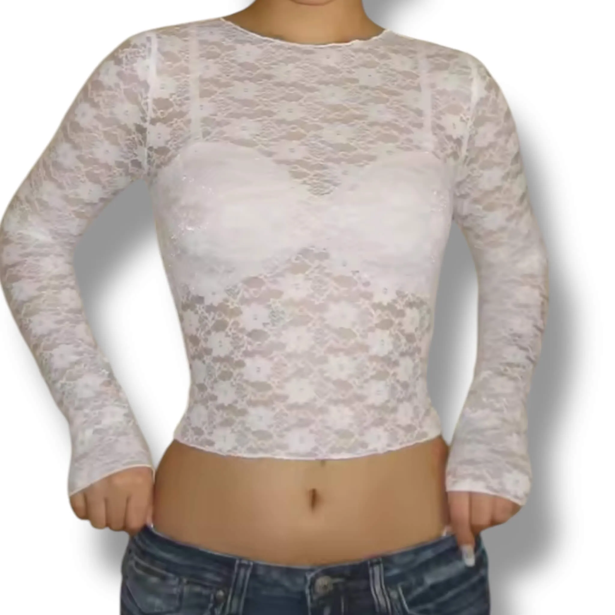 Floral Lace Sheer Long Sleeve Top