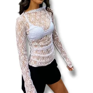 Floral Lace Sheer Long Sleeve Top