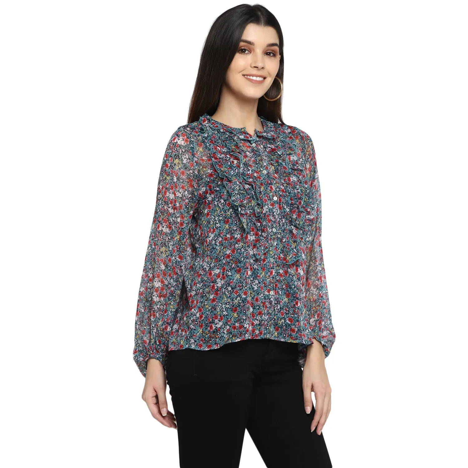 Floral Print Polyester Top